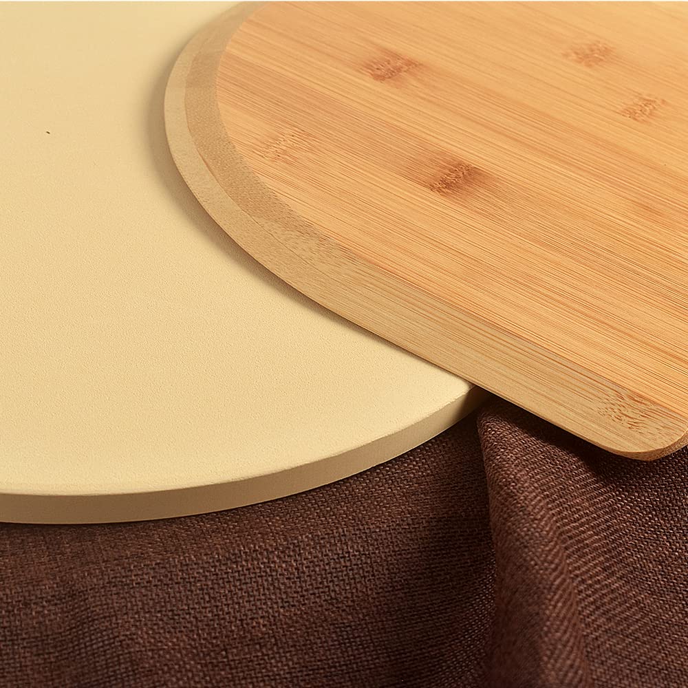 homEdge bamboo pizza peel board ready to slide pizzas.