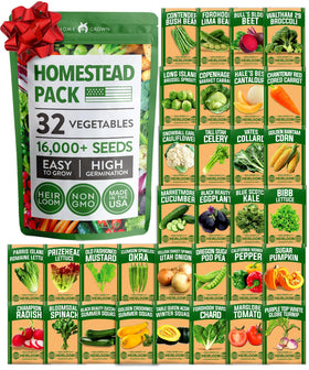 HOME GROWN 32 heirloom seeds packaging, resealable pouches support long-term storage