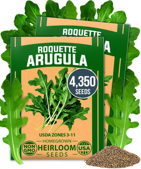 HOME GROWN Arugula seeds bulk pack ready for indoor or outdoor planting and abundant harvests.