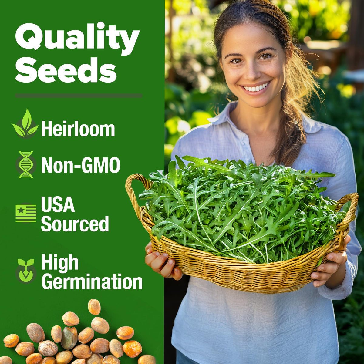 HOME GROWN Arugula seeds easy-for-beginners for high germination and simple care.