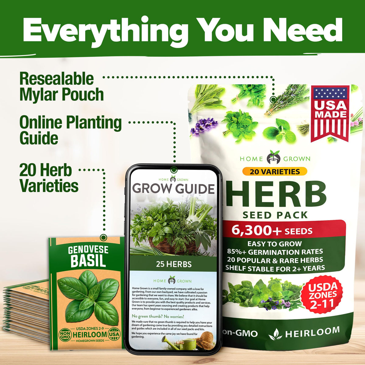 HOME GROWN plant markers included for easy herb labeling