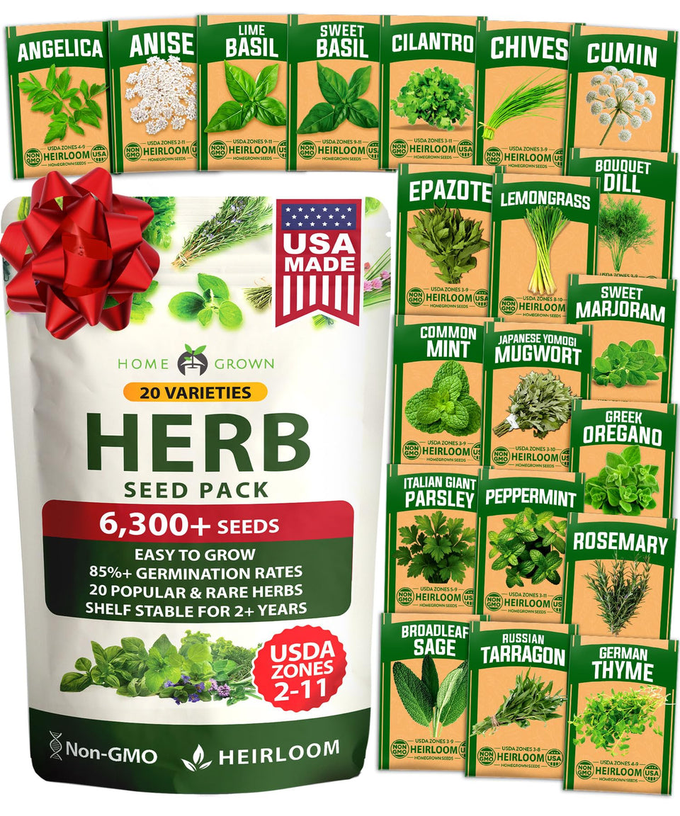 HOME GROWN premium herb seeds pack cover for year-round gardening inspiration