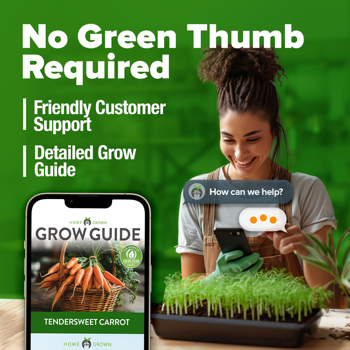 USA-sourced HOME GROWN Tendersweet carrot seeds packaging and flavor promise.