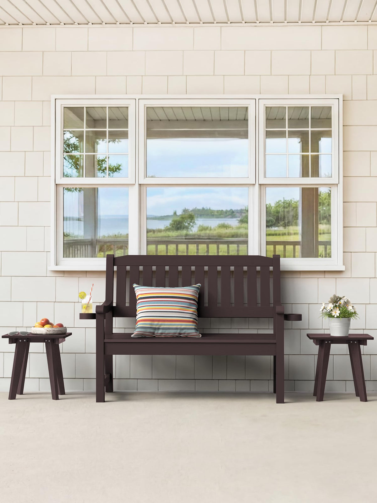 Homenjoy side table by the pool keeps snacks within easy reach.