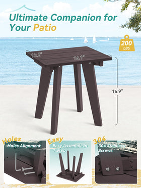 Homenjoy wood-grain HDPE table offers weather resistance and easy cleanup.