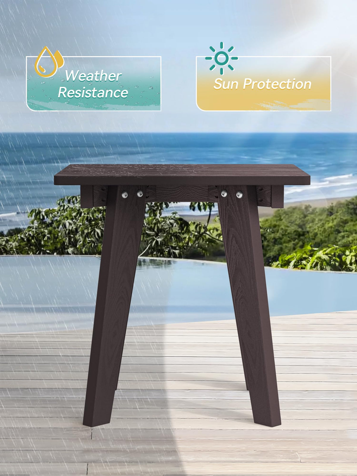Homenjoy outdoor side table with compact dimensions maintains a tidy look.