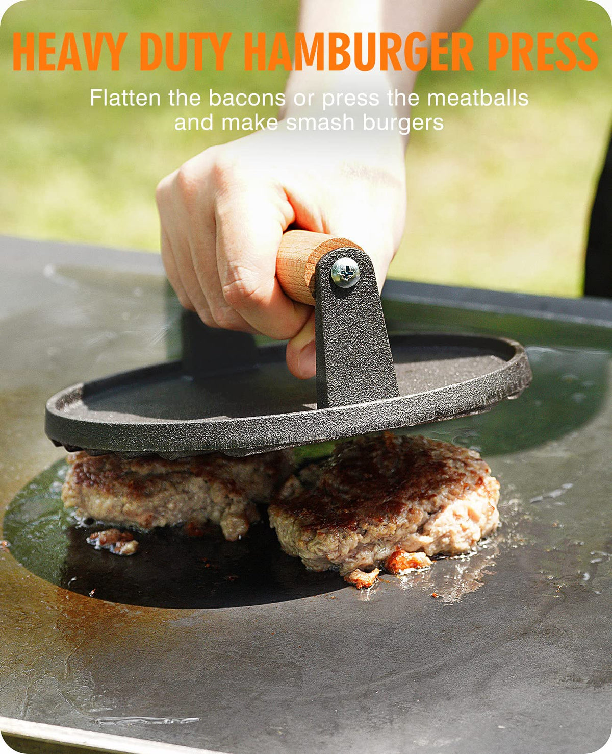 HOMENOTE round cast-iron burger press for uniform burger shapes