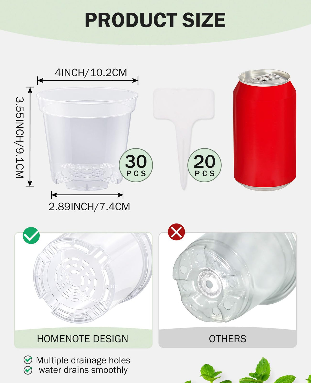 Homenote clear nursery pot 4-inch seedling starter for cuttings and starts.