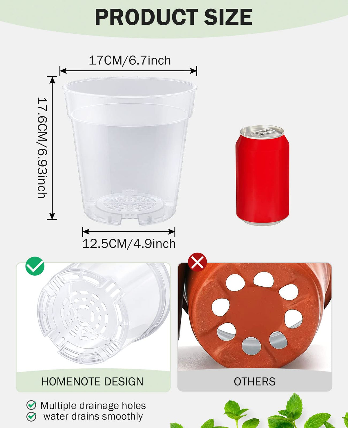 Homenote drainage holes bottom design promotes ventilation and prevents waterlogging.