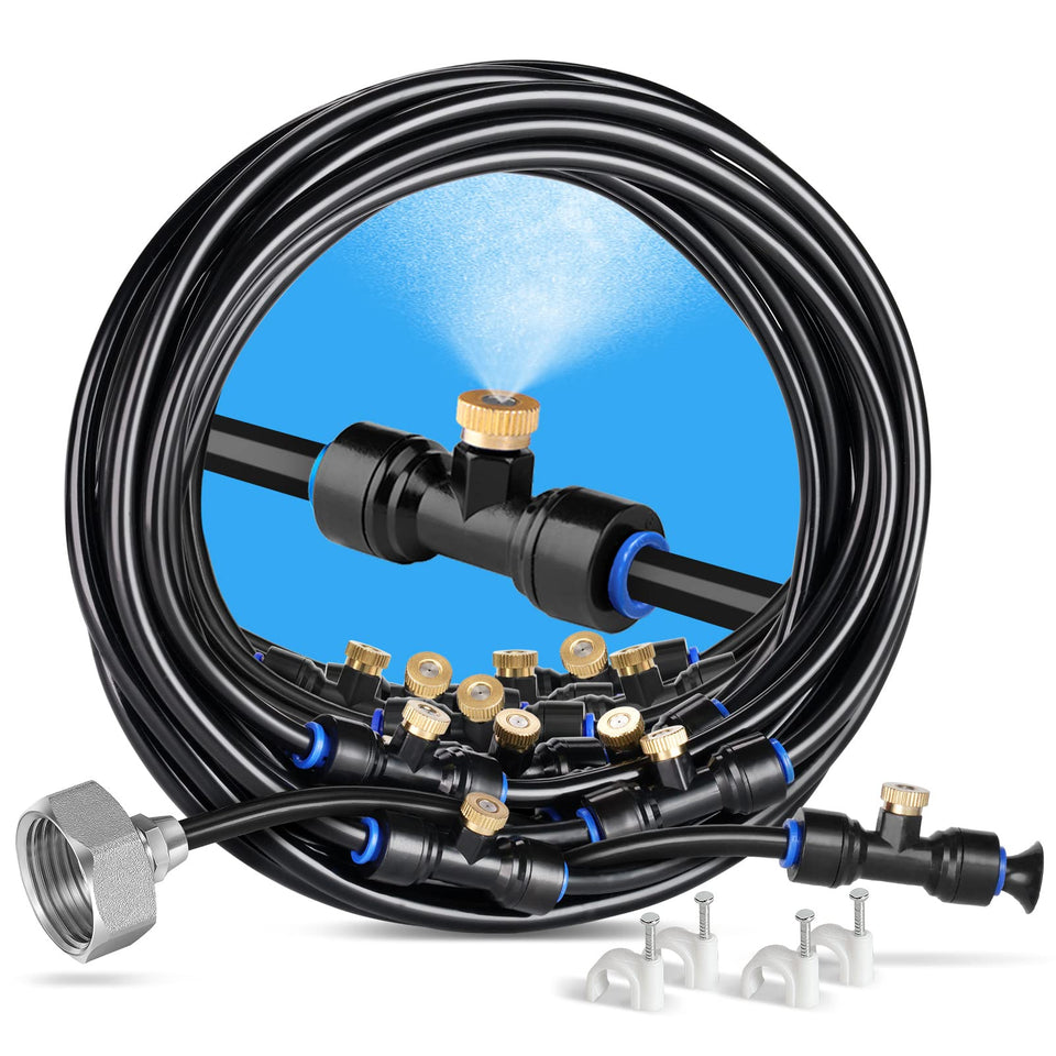 HOMENOTE misting system assembly demonstrates ready-to-use setup for instant cooling.