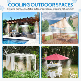 Homenote outdoor misting coverage across a patio and pergola area