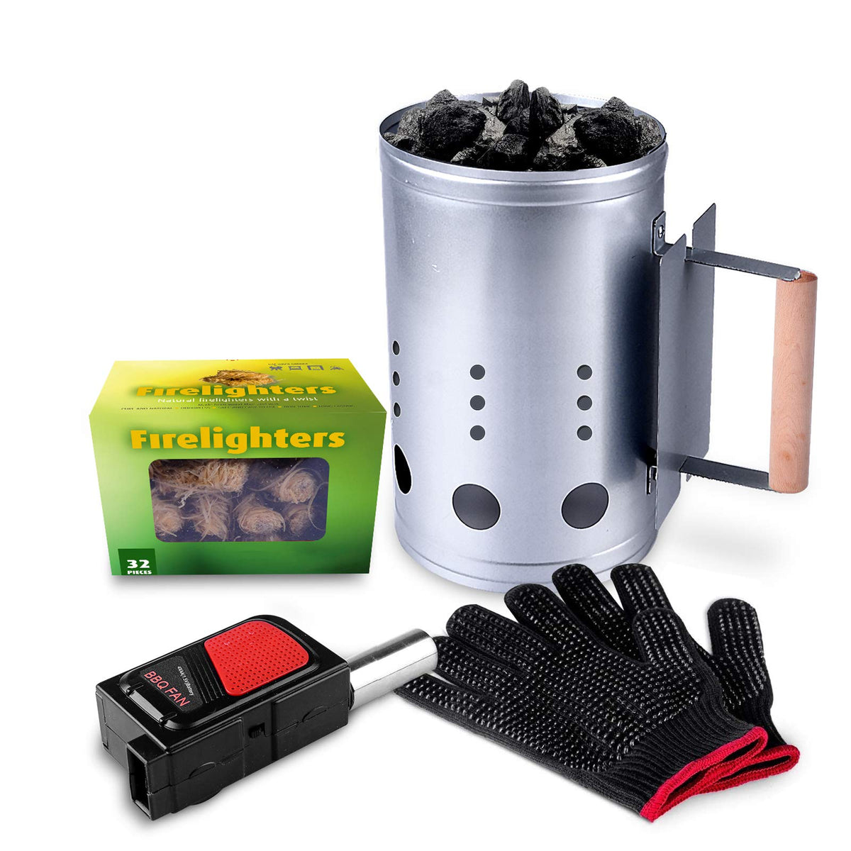Homenote rapid starter with wooden handle for safe lifting and hot coals