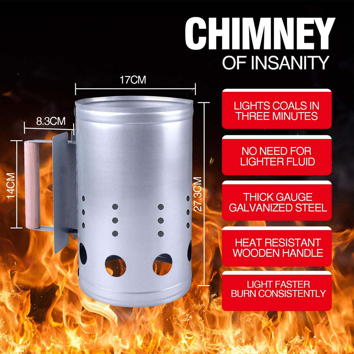Homenote zinc-plated chimney starter resists rust for long-lasting use