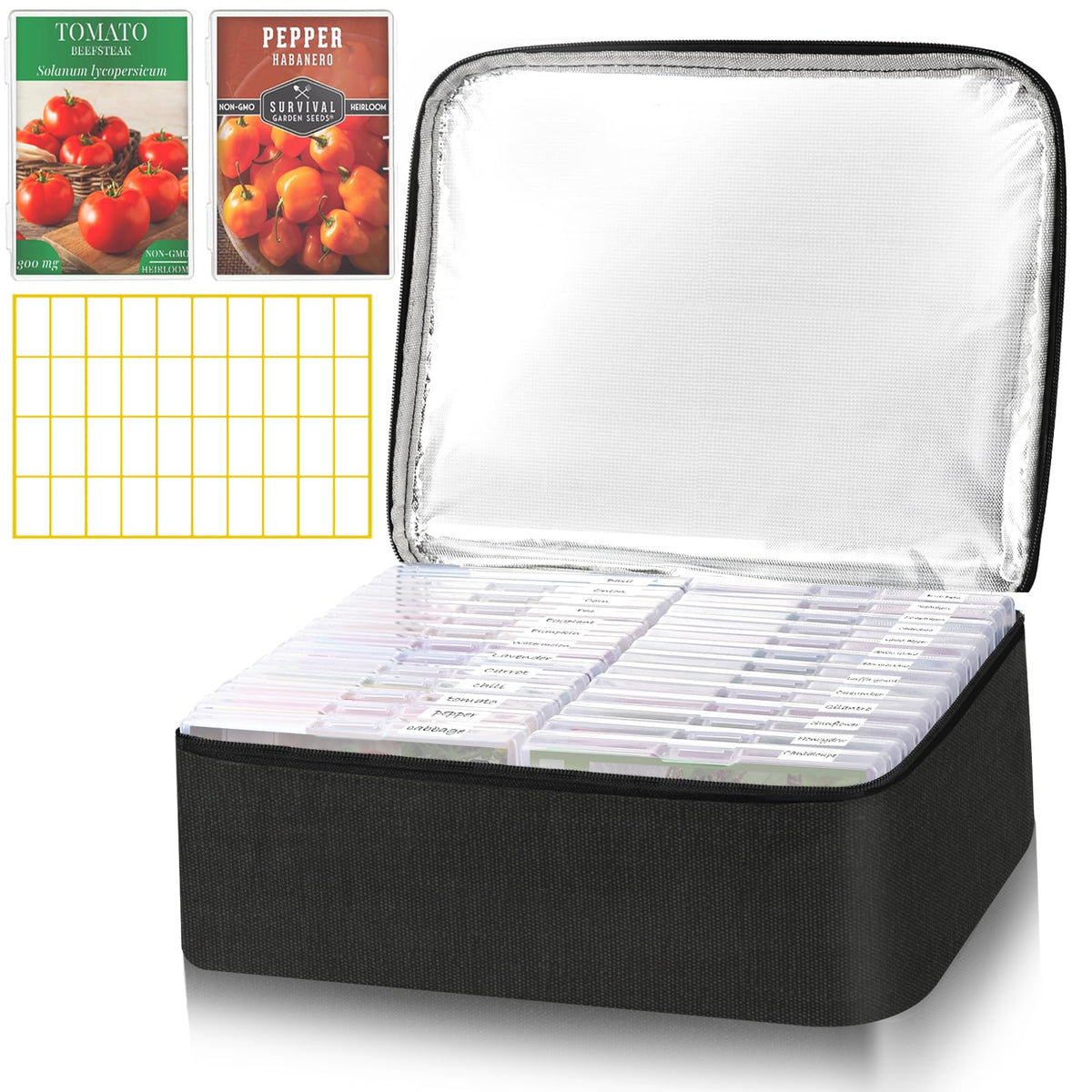 HomePekite seed organizer box front view showing organized compartments for quick seed access