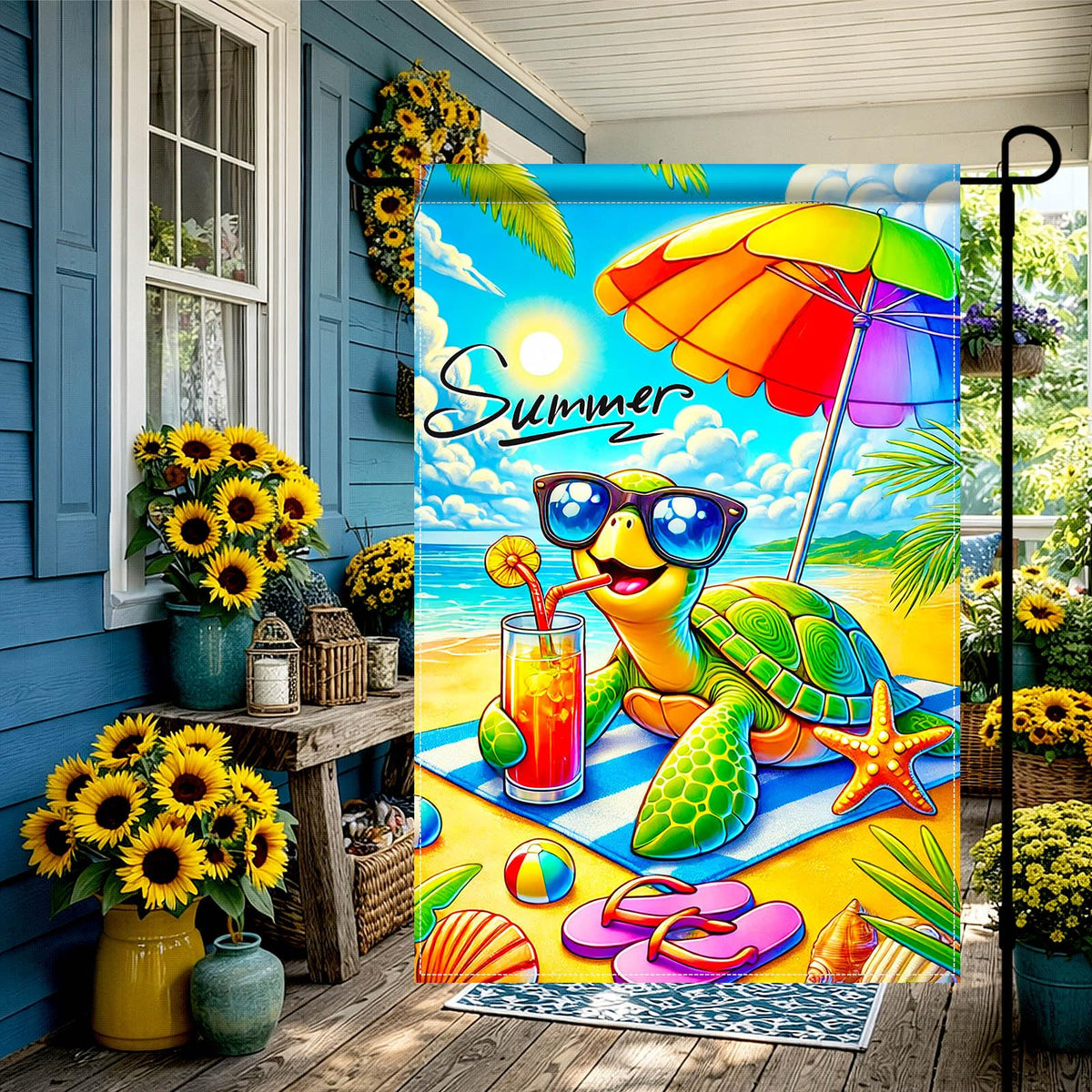 HOMETITUTE 12x18 seaside welcome flag fits standard garden poles