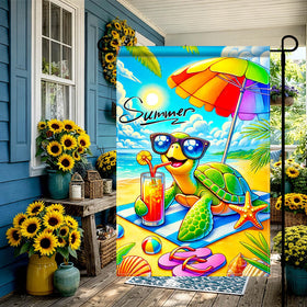 HOMETITUTE 12x18 seaside welcome flag fits standard garden poles