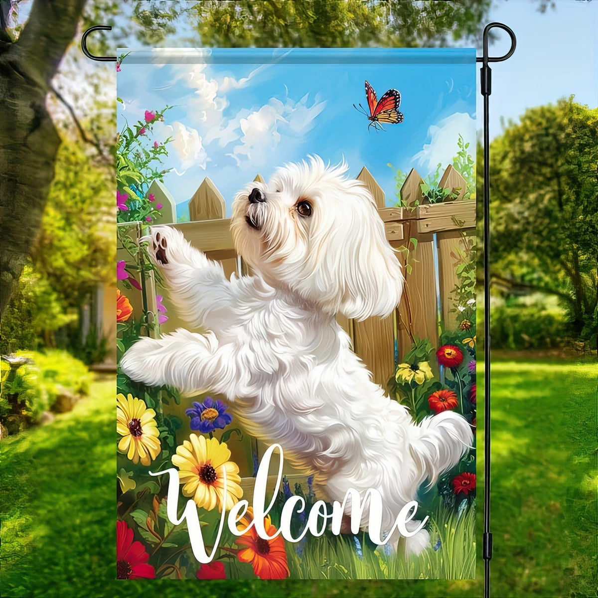 HOMETITUTE Double-sided dog garden flag boosts yard charm from all angles.