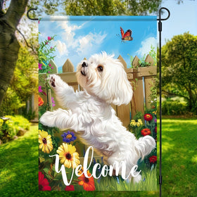 HOMETITUTE Double-sided dog garden flag boosts yard charm from all angles.