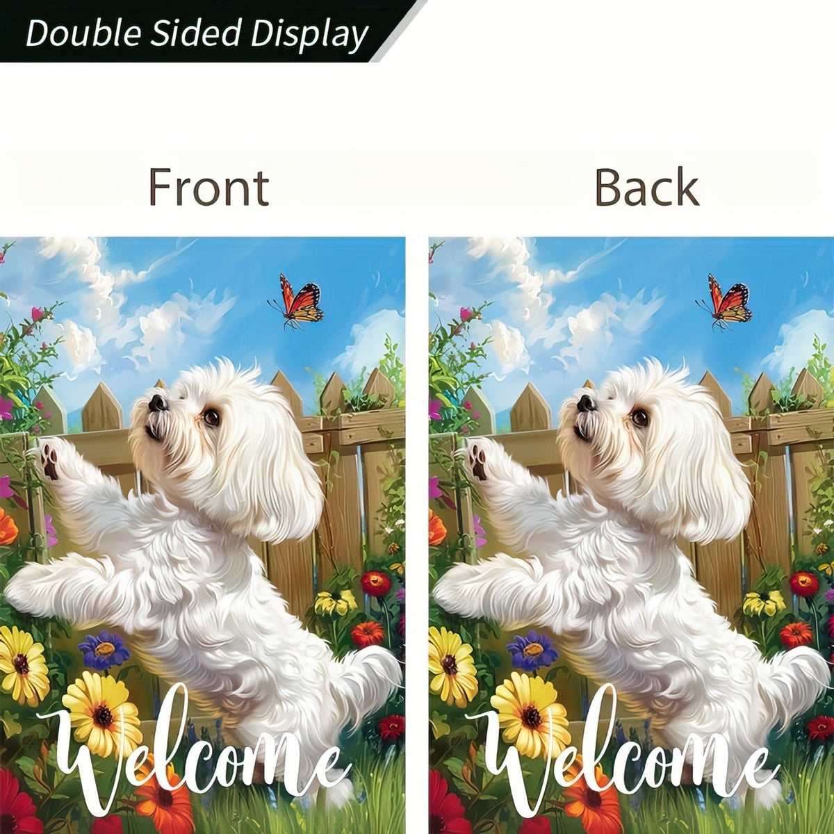 HOMETITUTE Farmhouse-style garden banner adds seasonal charm.