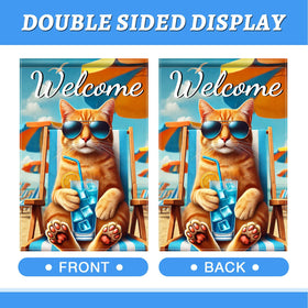 HOMETITUTE Hello Summer cat flag is machine washable for easy care.
