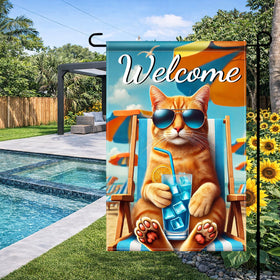 HOMETITUTE Hello Summer flag brightens outdoor yard spaces with coastal charm.