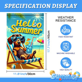 HOMETITUTE Hello Summer dachshund flag with a drink suits poolside gatherings.