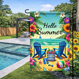 HOMETITUTE Tropical beach design flag adds seasonal charm to porches and gardens.