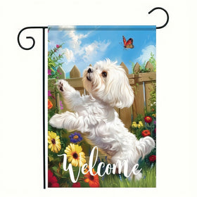HOMETITUTE Maltese dog flag with spring flowers for welcoming guests outdoors.