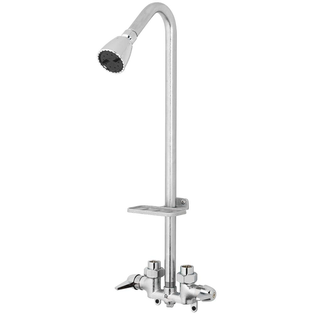 Homewerks exposed shower head kit chrome poolside view highlighting durable outdoor design.