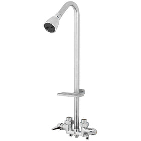 Homewerks exposed shower head kit chrome poolside view highlighting durable outdoor design.