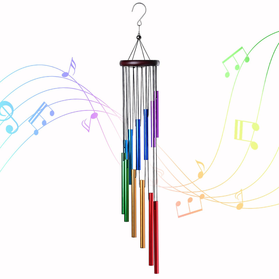 HOMEXUP outdoor colorful wind chimes with 12 tubes in garden for relaxing ambience
