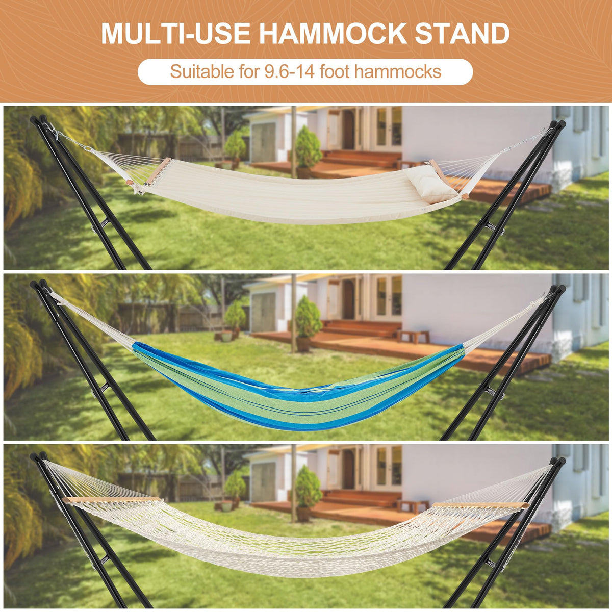 Homgava indoor outdoor black hammock stand fits any space.