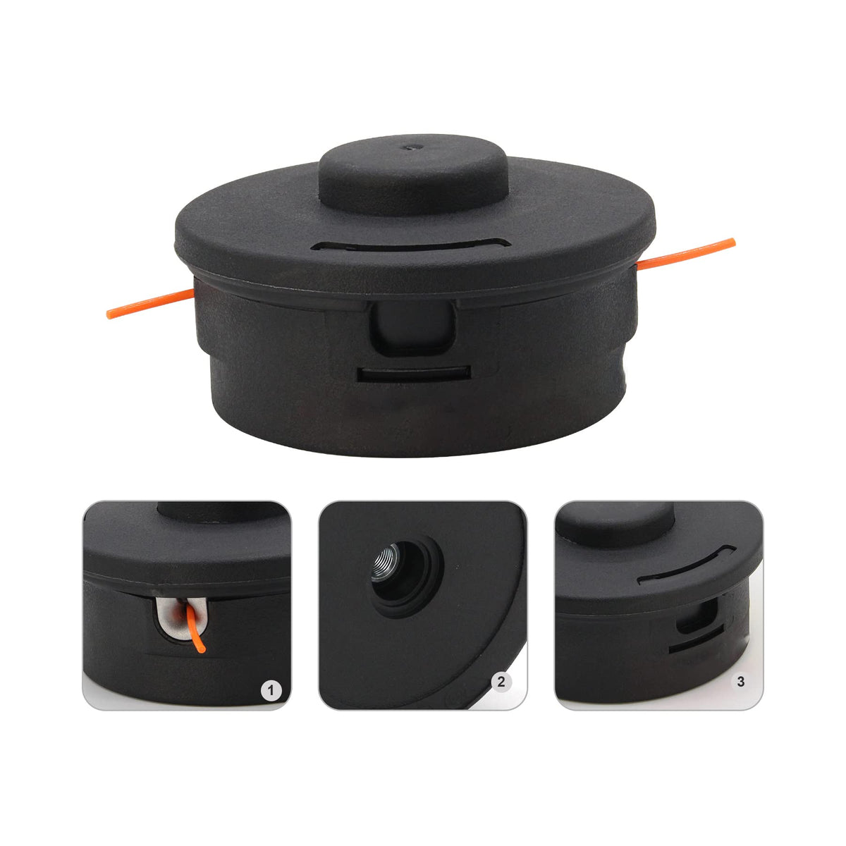 Close look at thread size 10mm on Homhelar 25-2 trimmer head for secure attachment.