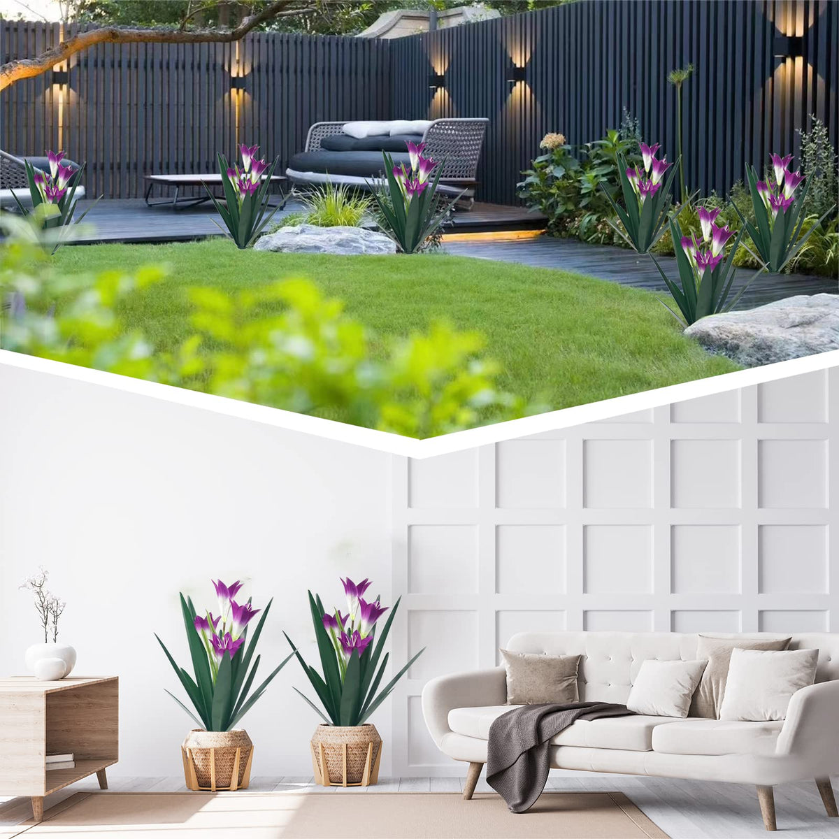Homight agave with lily flowers, striking centerpiece adding color to outdoor spaces.