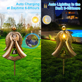 Homight angel stake with warm white LED adds cozy light to outdoor memorials.