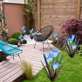 Homight hand-painted metal agave with blue lilies offers year-round color