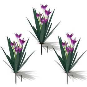 Homight metal agave plant statue with three purple lilies for durable outdoor decor.