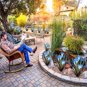 Homight agave plant with ground insert provides stable garden sculpture
