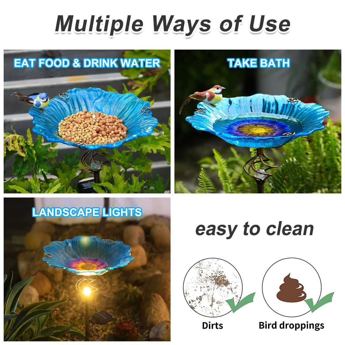 Homight metal stake supports the bird bath for stable outdoor installation.