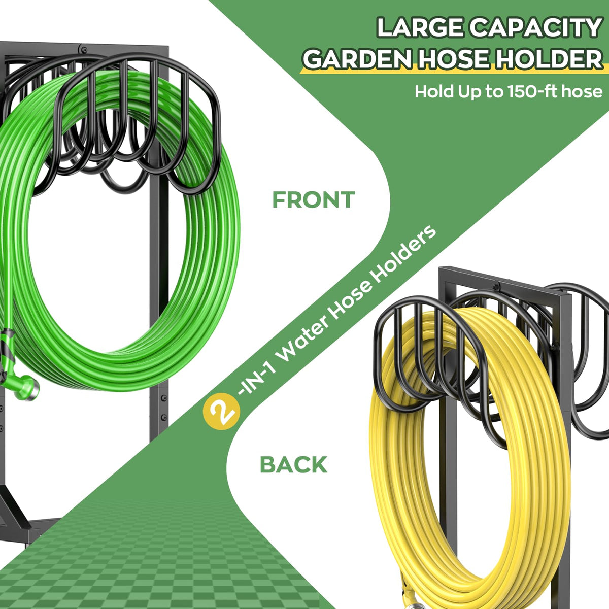 HOMIJIABRO hose stand with a 4-anchor base for stable outdoor use