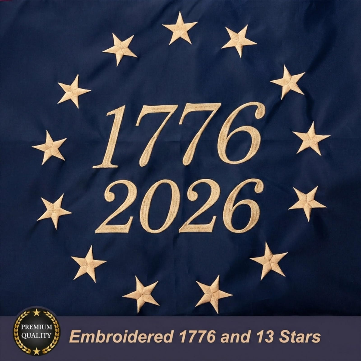Homissor 1776-2026 embroidered 13 stars flag highlights patriotic detail and durable stitching