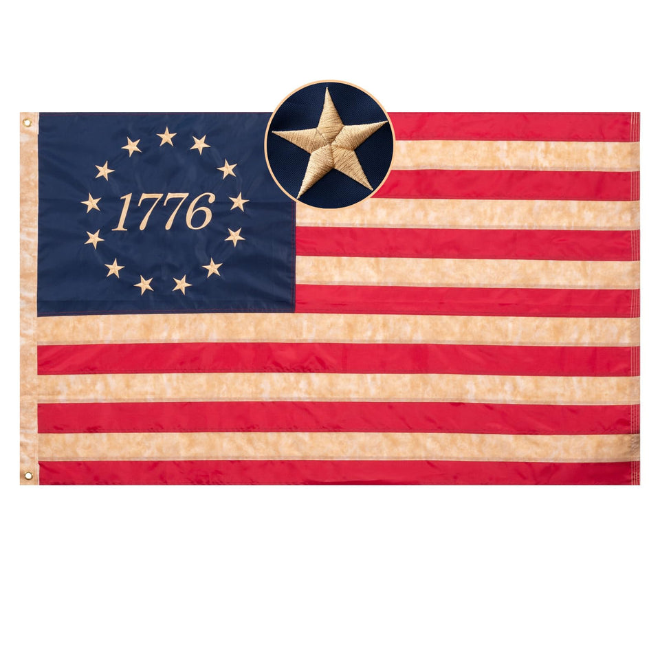 Homissor Betsy Ross flag tea-stained 3x5 for vintage outdoor display.