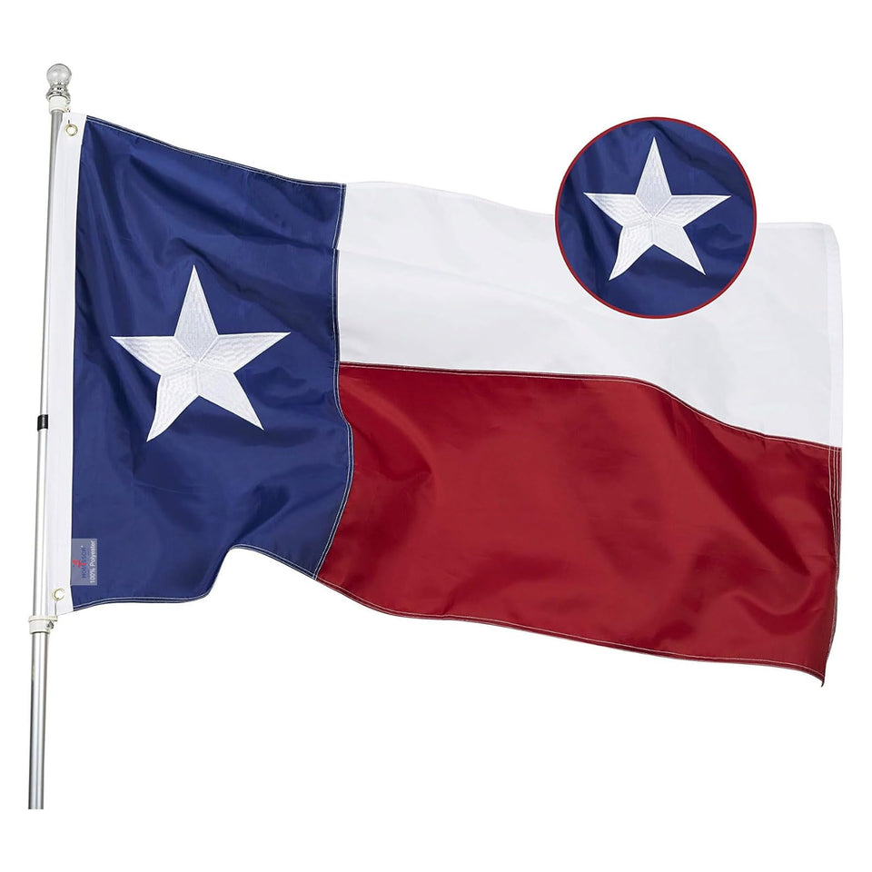 Homissor Texas flag with embroidered stars for durable outdoor display.