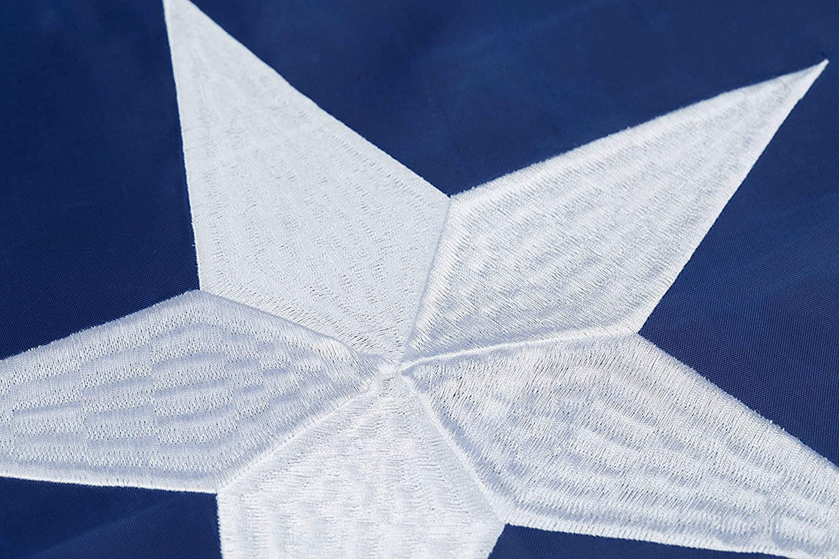 Homissor Texas Flag shows two brass grommets with reinforced lock stitching.