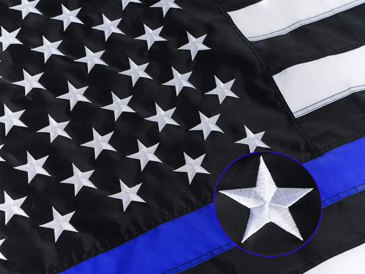 Homissor thin blue line flag with embroidered stars for outdoor display