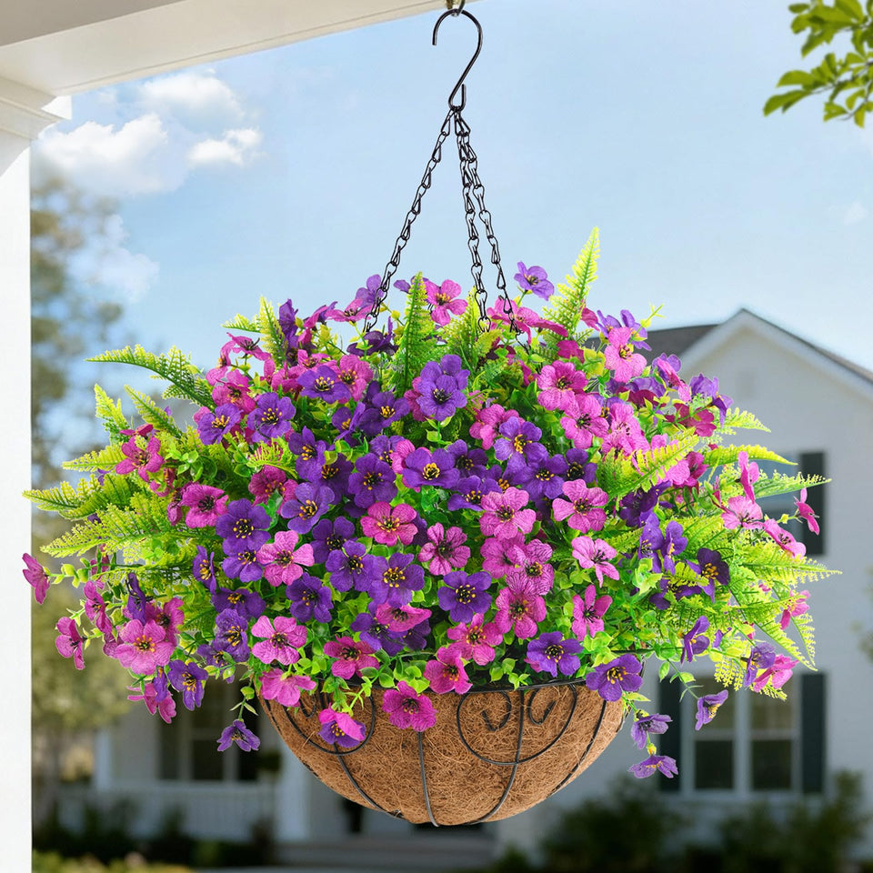 Hommyea artificial flowers hanging basket with 12 bundles adds year-round color.