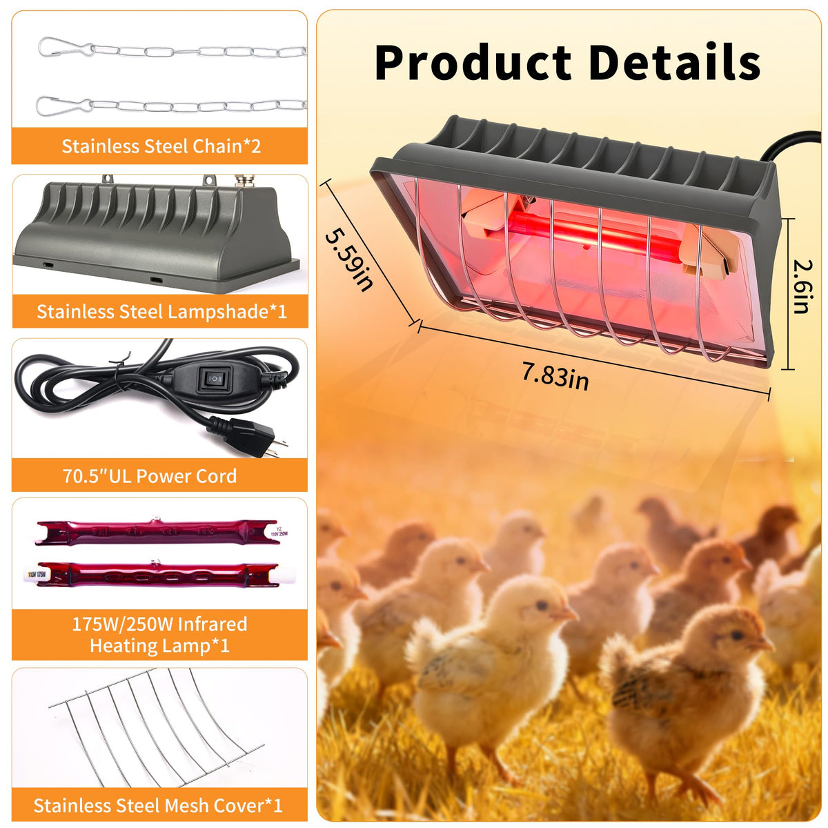 Homnebila adjustable hanging chains enable precise temperature gradients for chicks.