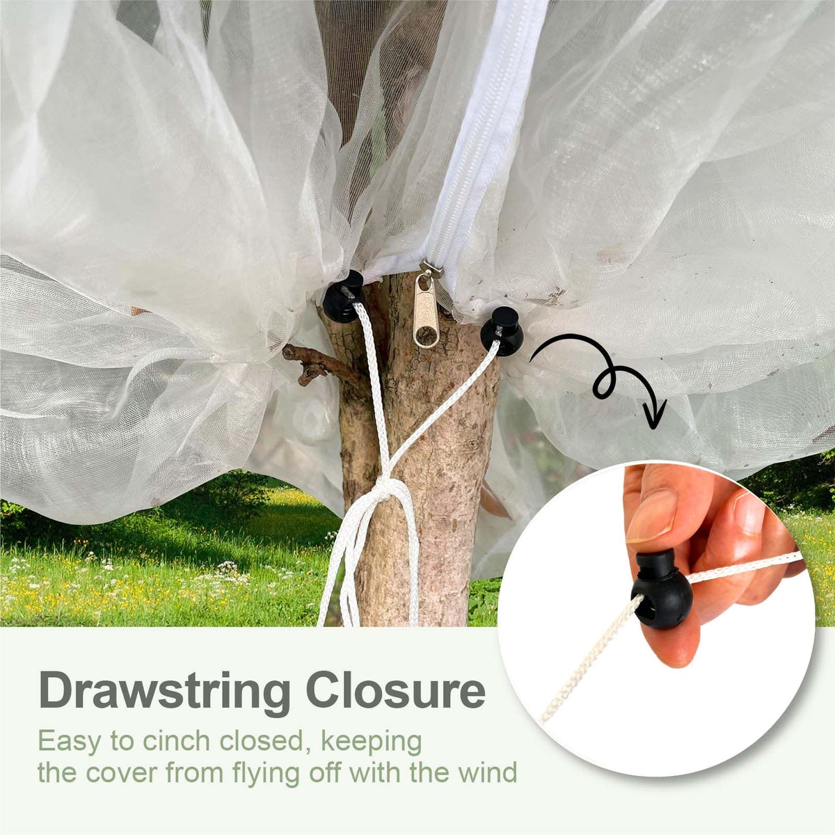 See-through Homoda netting lets rain and light reach plants while deterring pests.