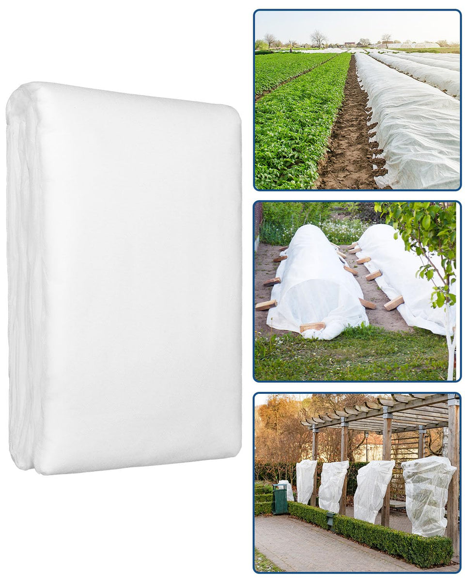 Homoda frost blanket draped over plants shielding them from frost.