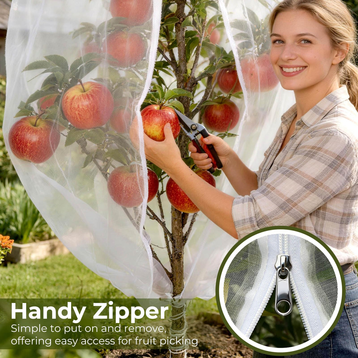 Homoda fruit tree netting cover placed over a tree in a garden